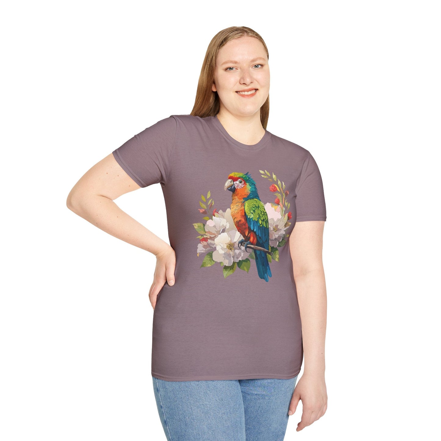 Floral Bird T Shirt Unisex Softstyle Gildan 64000 Graphic Tee With Animal Design