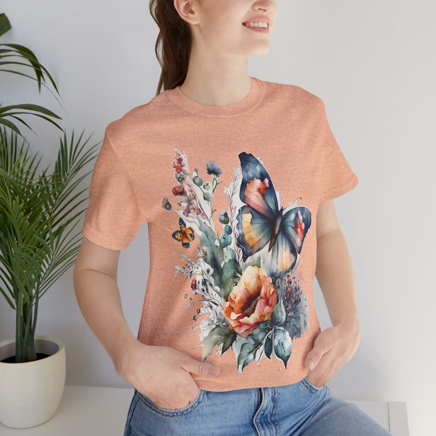 Cotton Tee Shirt with Butterfly Prints