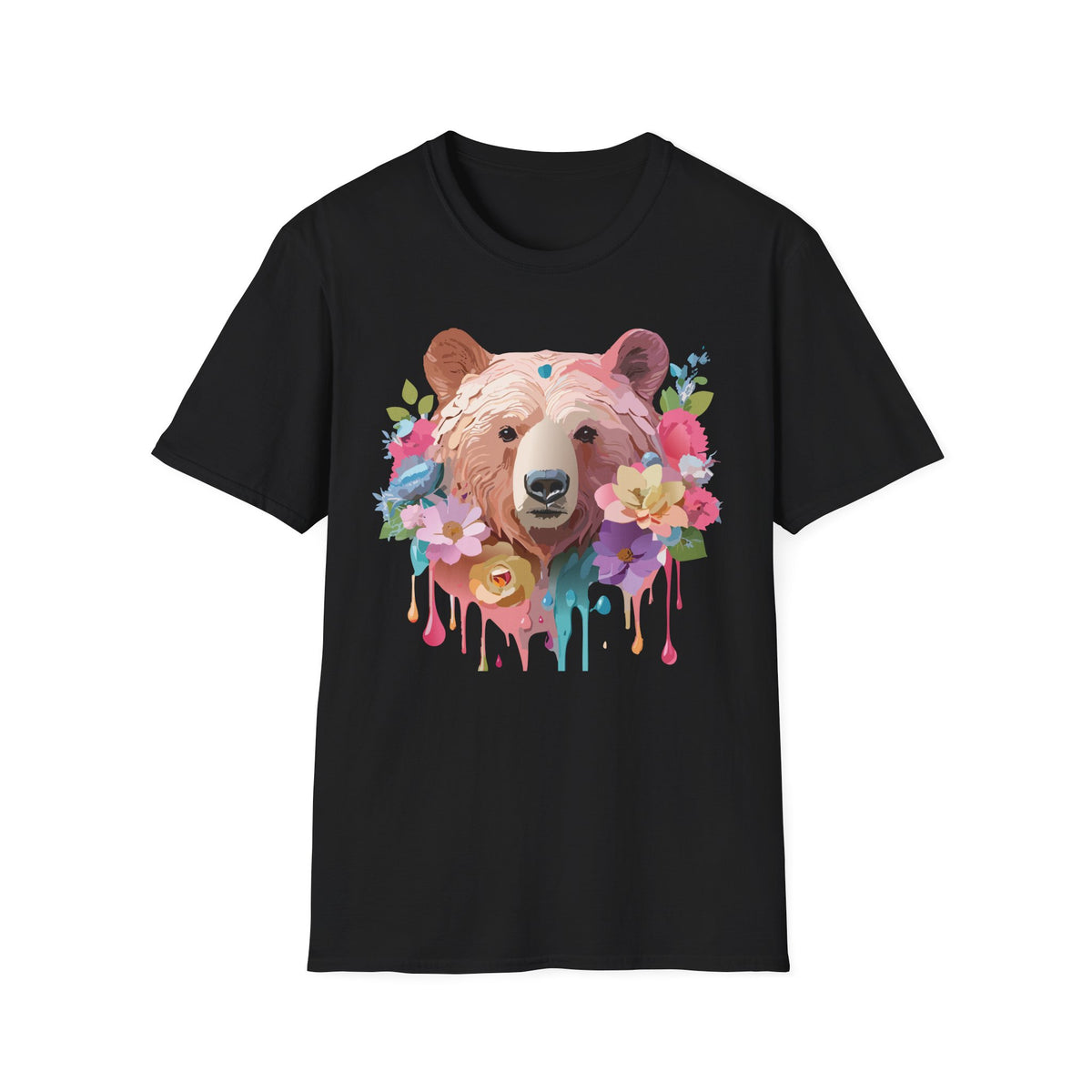 Floral Bear Portrait T-Shirt | Watercolor Flower Bear Tee