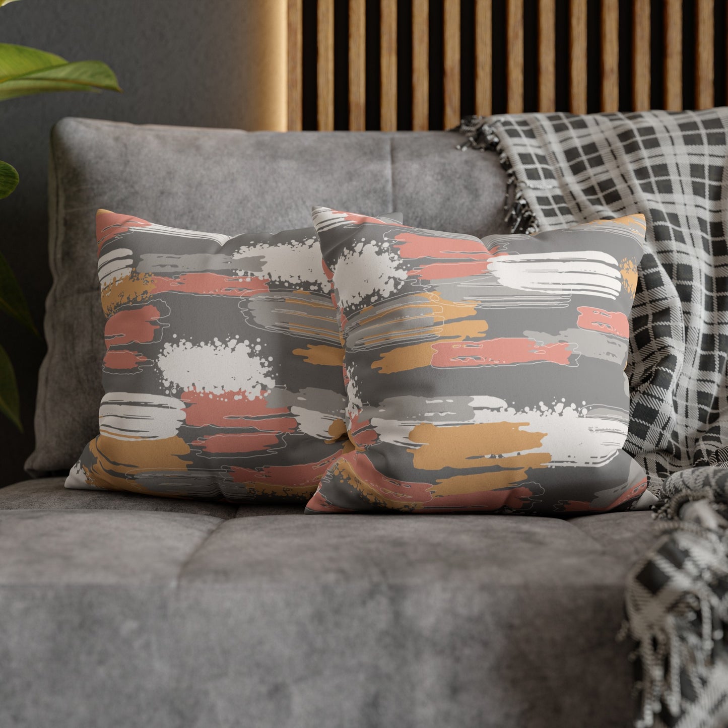 Faux Suede Pillowcase with Abstract print