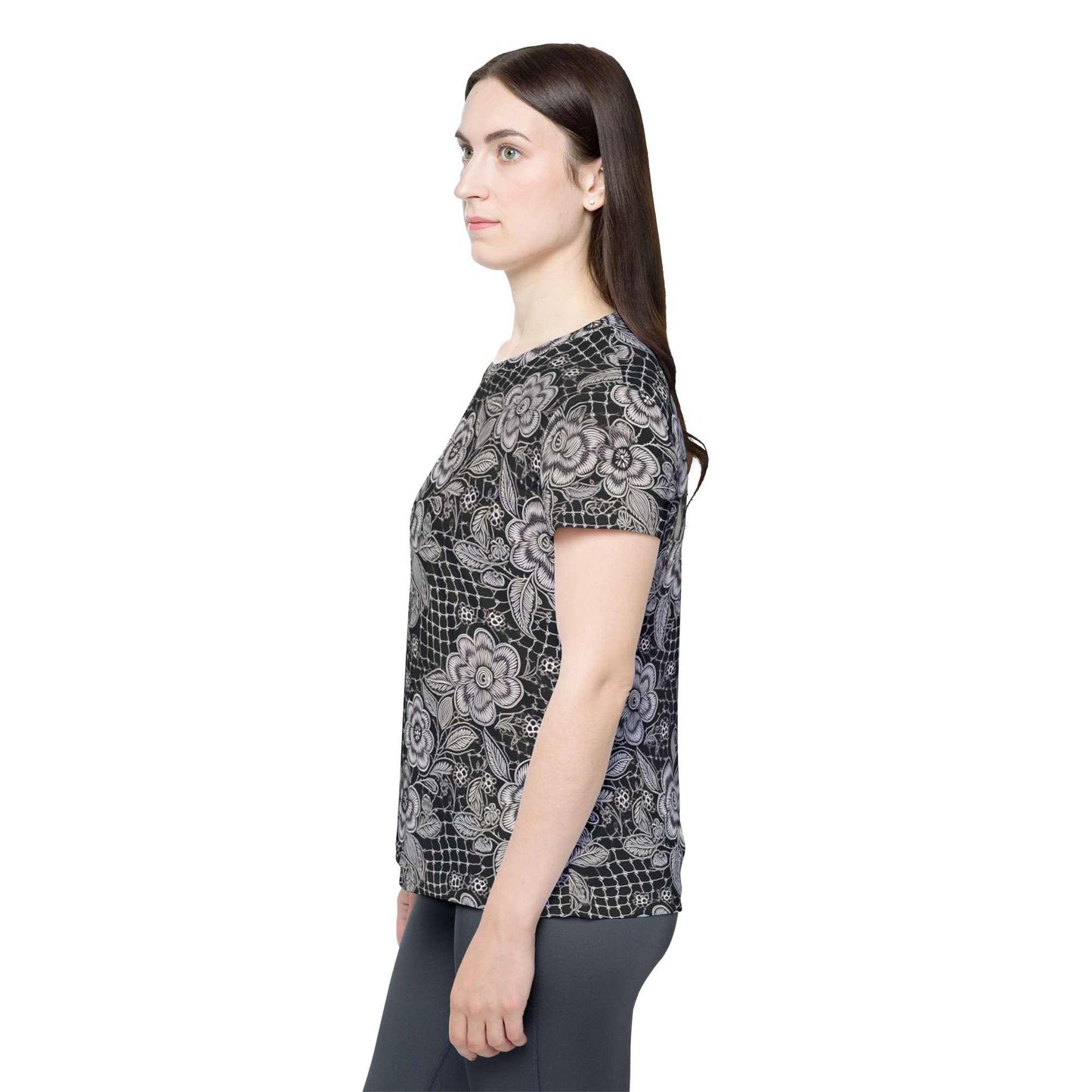 Women Poly T-Shirt with Lace Print 2
