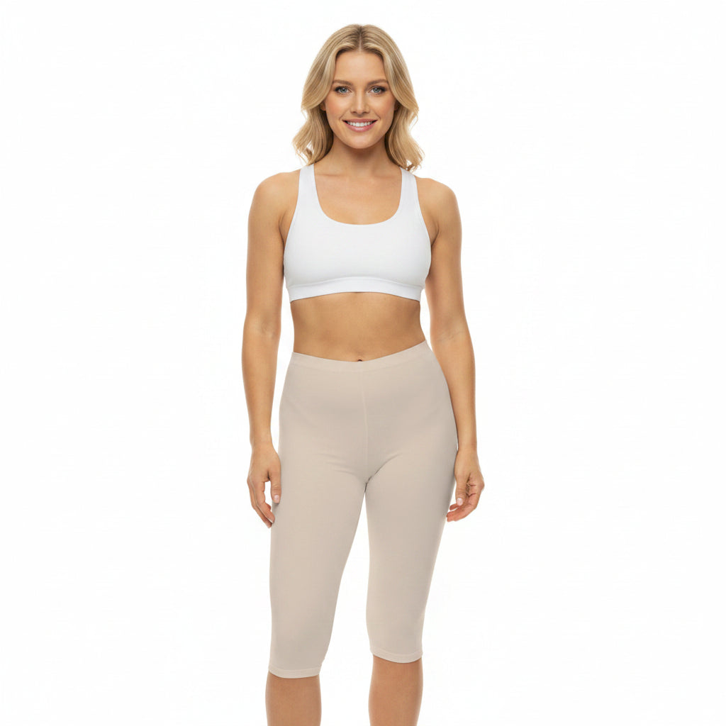 Almond Cream Color Women's Brushed Suede Poly Span Casual Capri Leggings XS-2XL