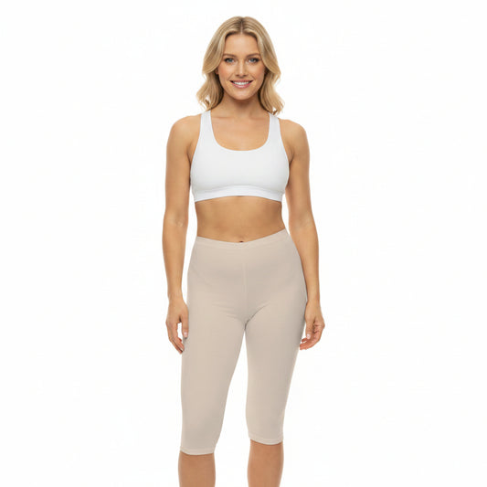 Almond Cream Color Women's Brushed Suede Poly Span Casual Capri Leggings XS-2XL