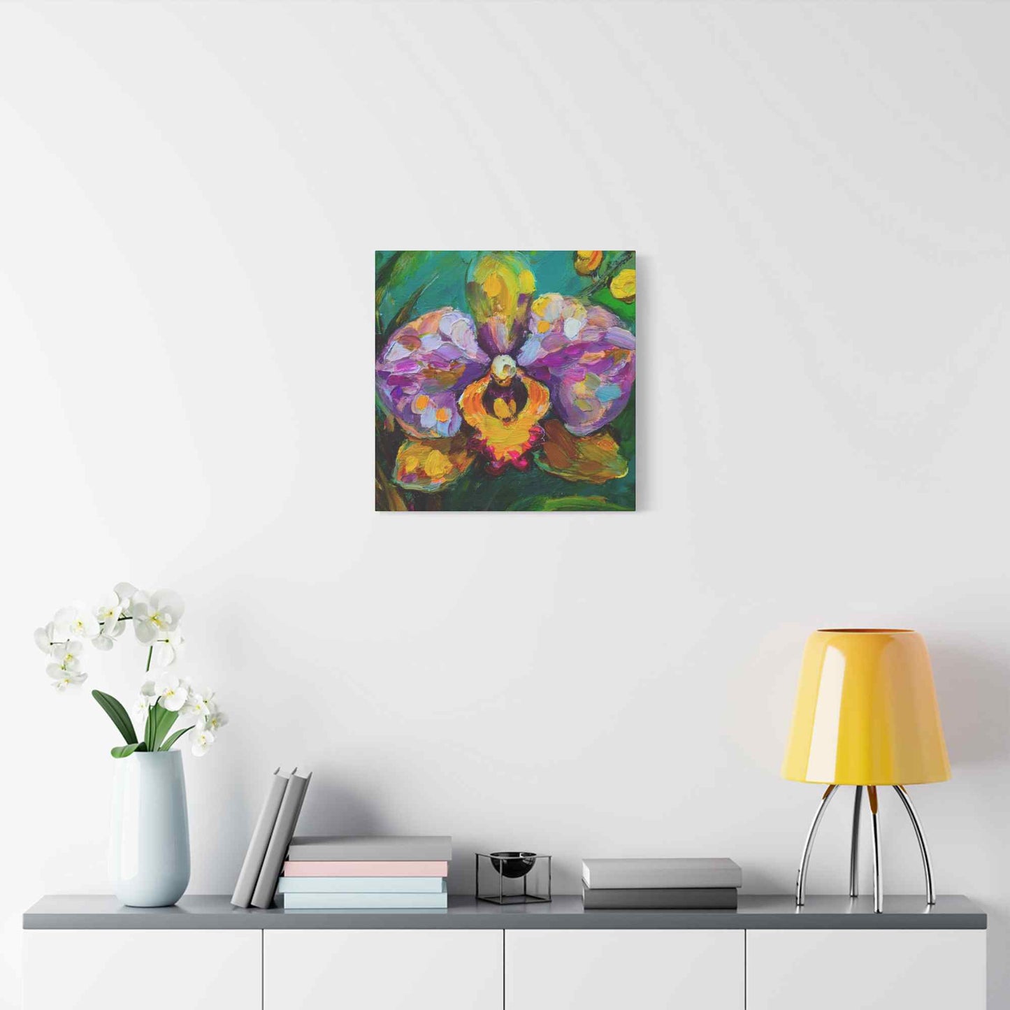 Purple Orchid Print Canvas, Floral Oil Paint Print 20x20, 24x24, 30x30, 32x32, 36x36 Art Design Pine-Wood Inner Frame MC-131