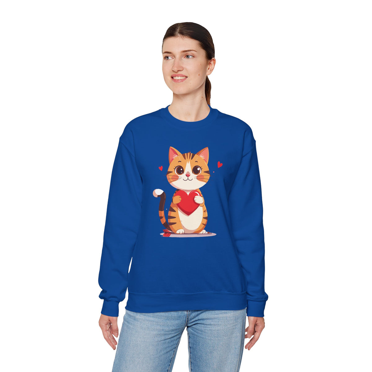 Cat Heart Sweatshirt, Heart Sweatshirt, Cat Sweatshirt, Valentine's Day Sweatshirt, 50/50 Cotton-Poly Animal Sweatshirt 103
