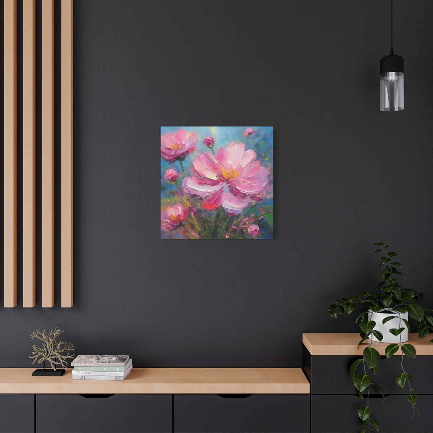 Pink Flowers Print Canvas, Pink Flowers Oil Paint Print 20x20, 24x24, 30x30, 32x32, 36x36, Art Design Print Non-Frame MC-11