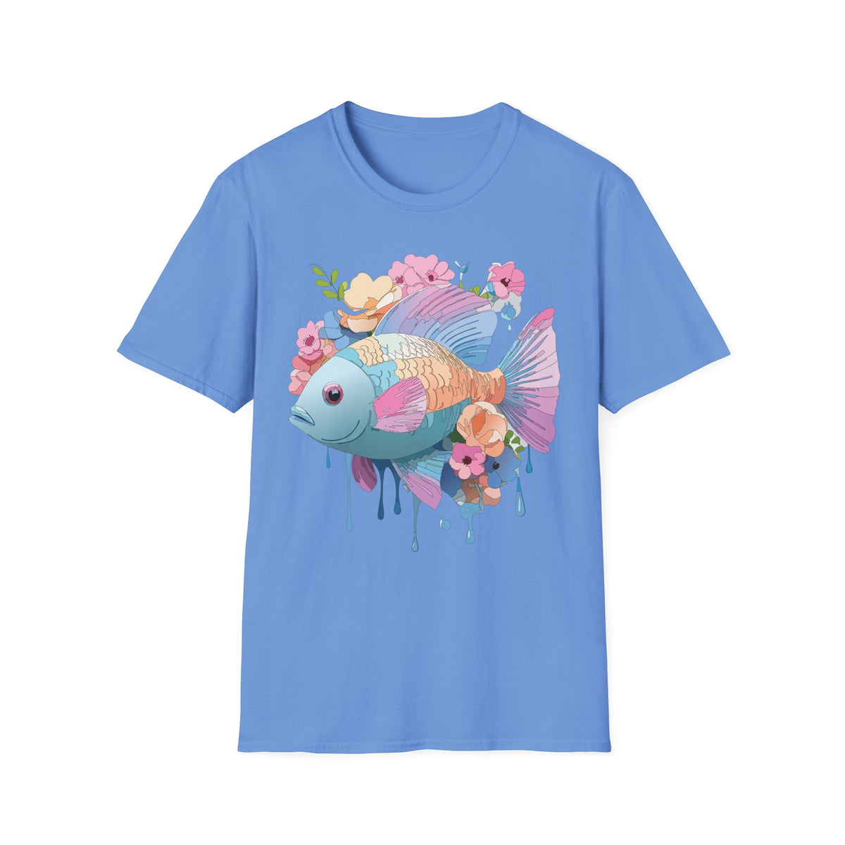 Colorful Koi Fish Floral Illustration T-Shirt | Pastel Watercolor Fish Tee