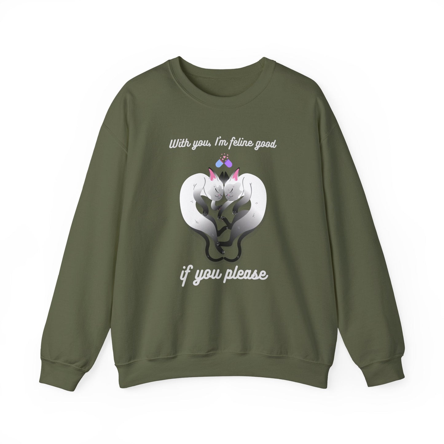 Double Cat Heart Sweatshirt Unisex Fifty Fifty Cotton Poly Valentines Day Sweatshirt