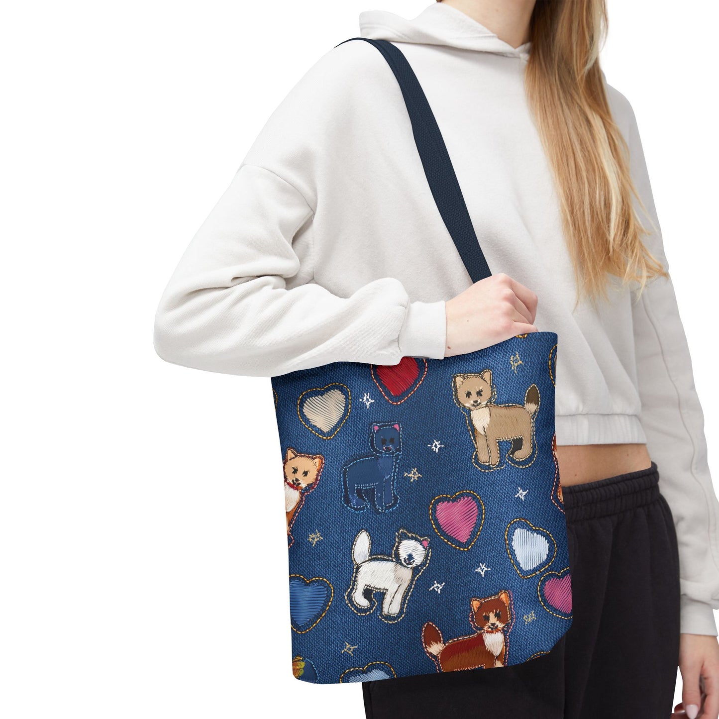 Love Day Graphic Design Denim Fabric Imitation Print Unisex Canvas Bag POLY 3 Sizes Tote Bag 201-6