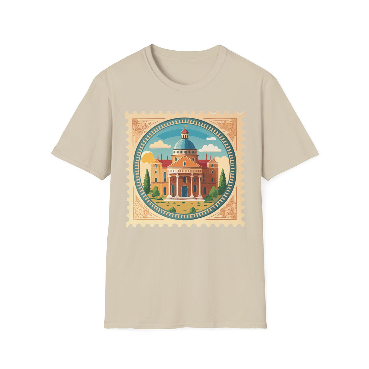 Vintage Postage Stamp Cityscape T-Shirt | Retro Basilica Graphic Tee Unisex 100 Cotton Gildan T-Shirt