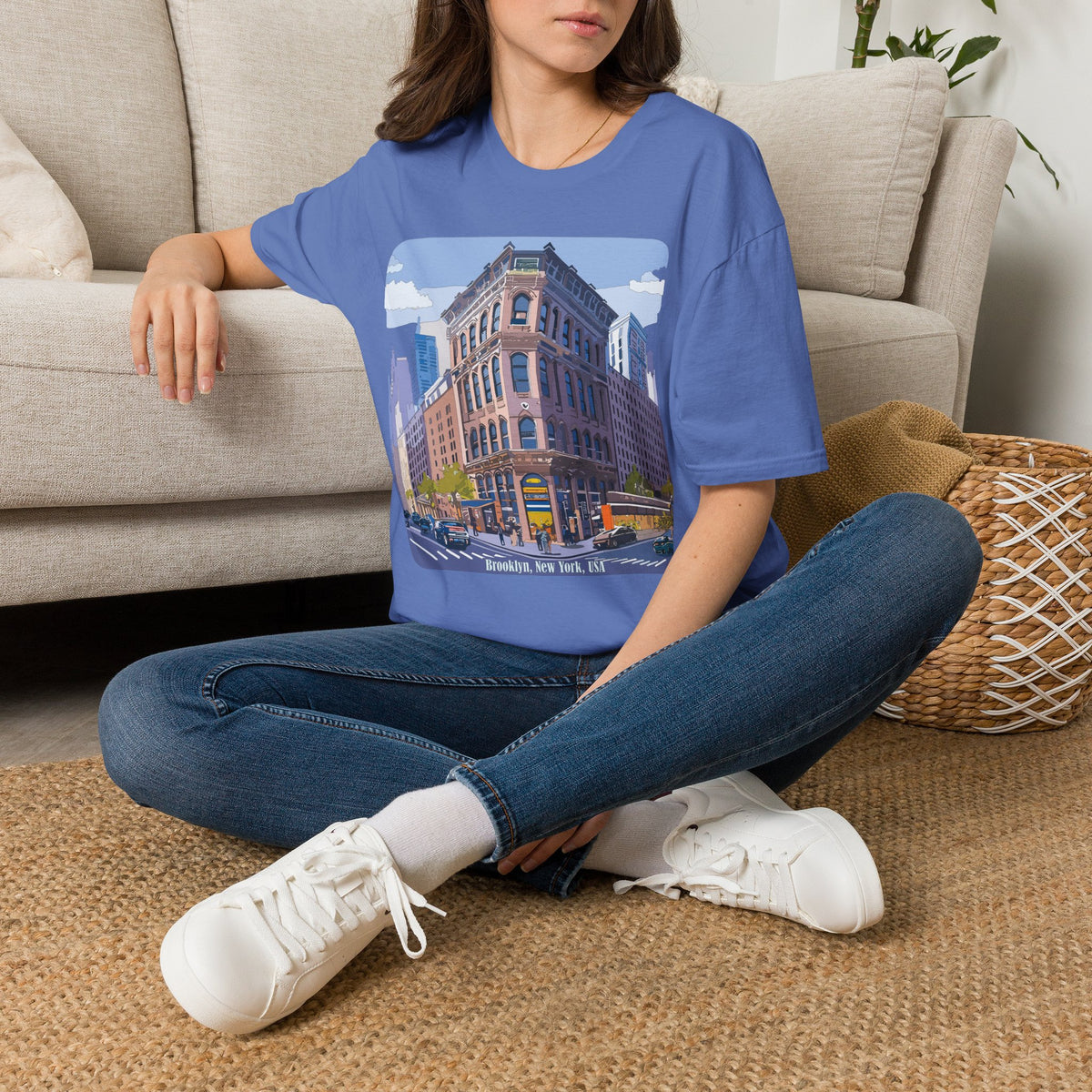 Brooklyn New York Retro Cityscape T-Shirt — Illustrated Landmark Tee Travel Tourist Graphic Design Unisex 100 Cotton Gildan T-Shirt