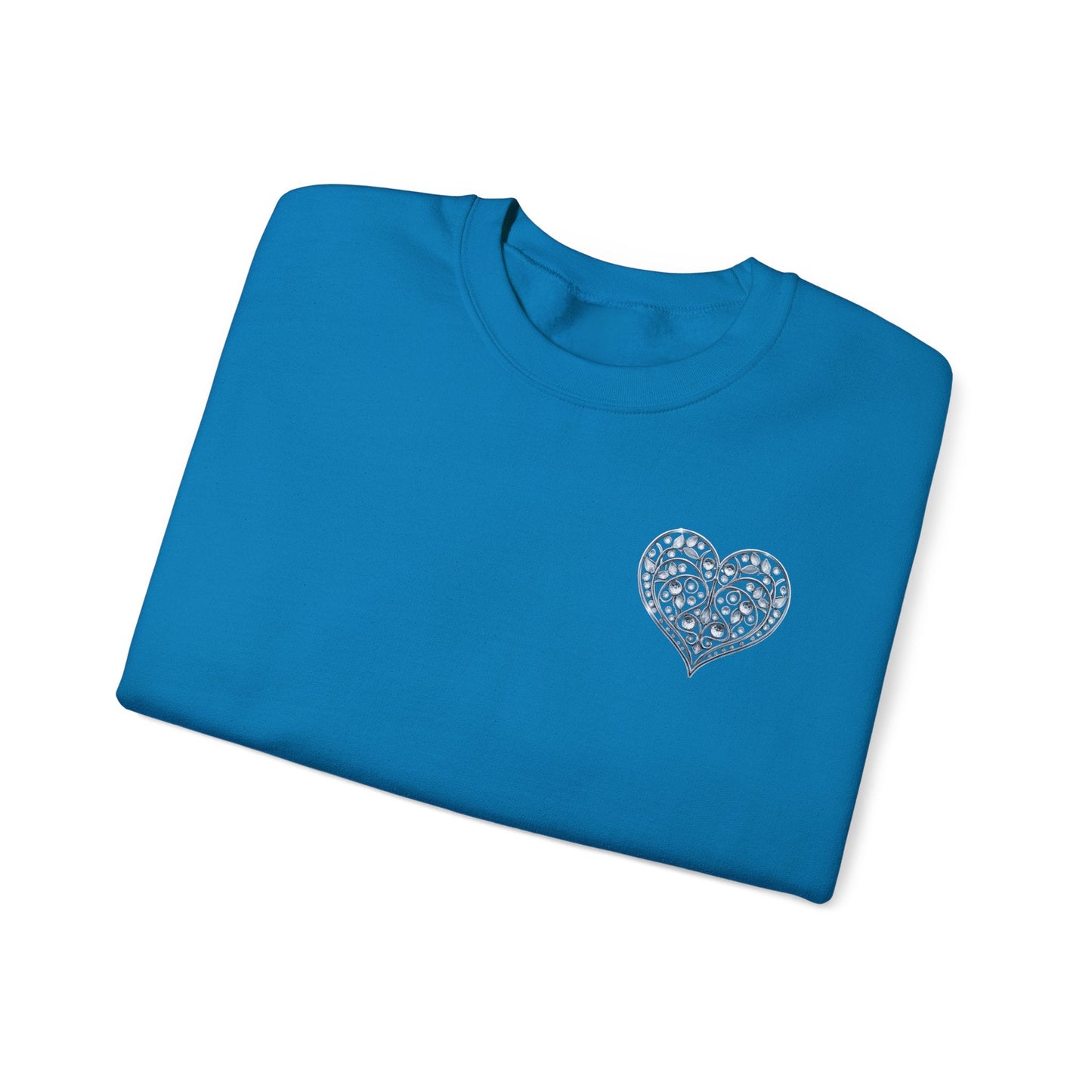 Crystal Heart Sweatshirt Unisex Fifty Fifty Cotton Poly Valentine Day Crewneck Gildan 18000