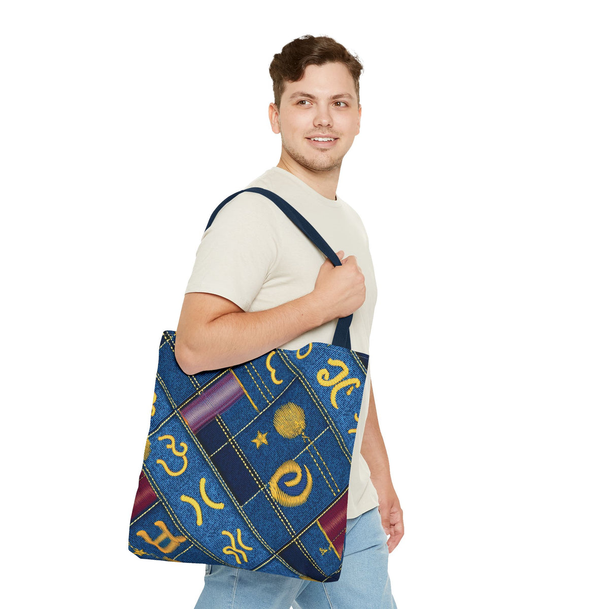 Denim Fabric Imitation Print Unisex Canvas Bag Poly Spun 3 Sizes Tote Bag 184