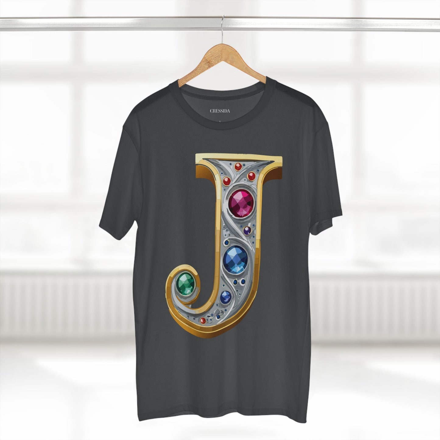 Letter J Graphic Design Tee Unisex 100 Cotton With Antique Gold Letters Artwork T-Shirt