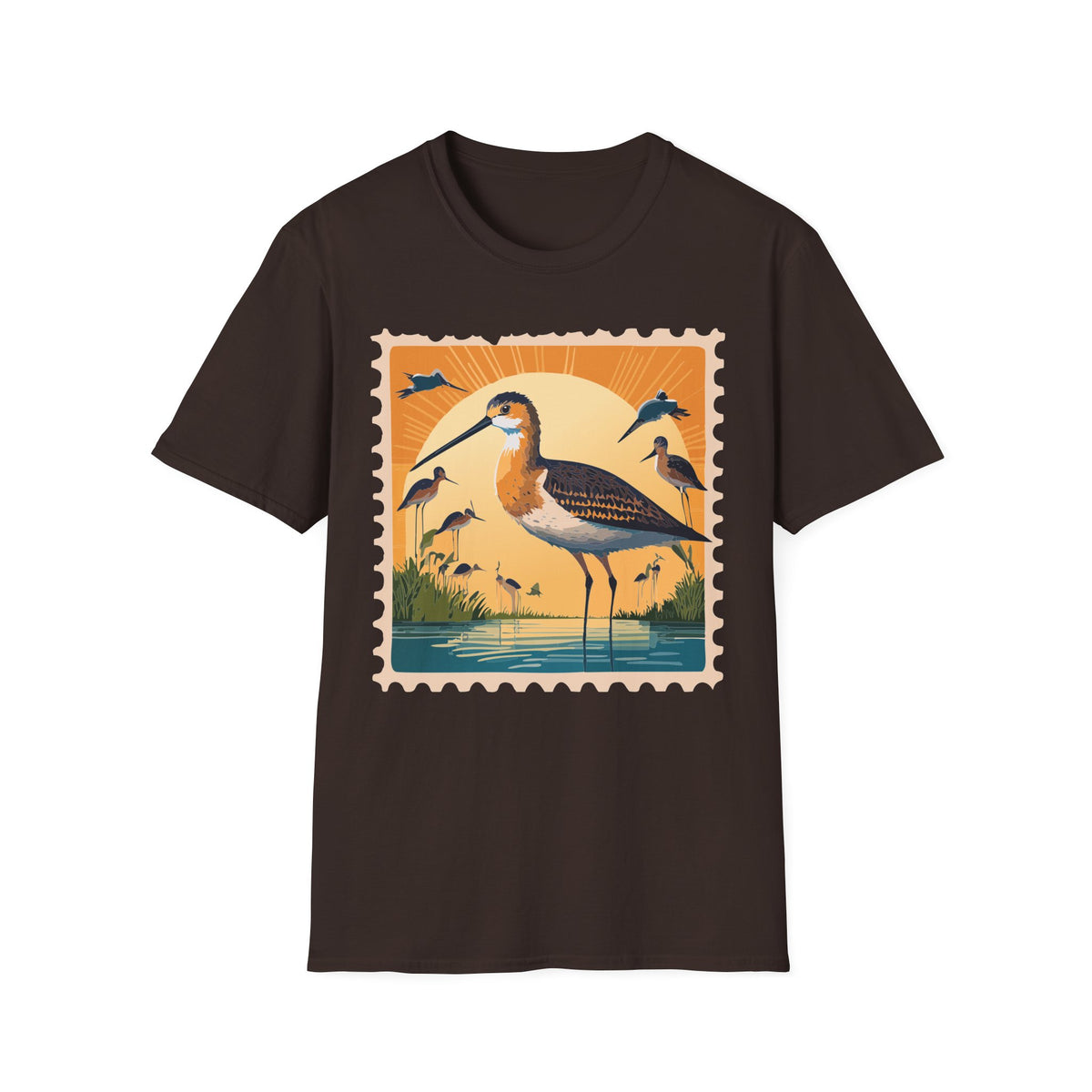 Shorebird Sunset Illustration T-Shirt | Coastal Bird Graphic Tee Unisex 100 Cotton Gildan T-Shirt