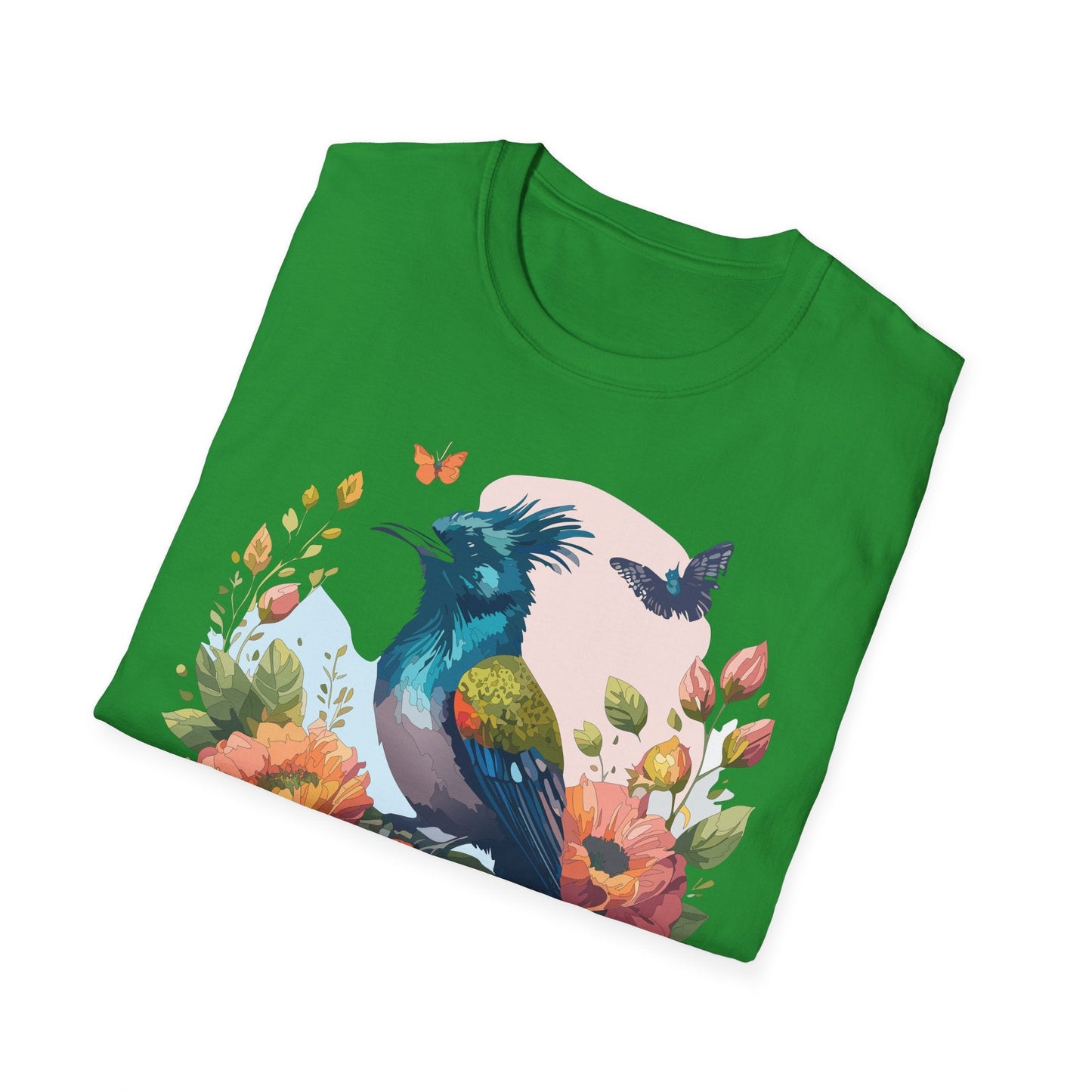 Floral Bird T Shirt Unisex Tee 100 Percent Ring Spun Cotton Softstyle Gildan 64000 Comfort Fit