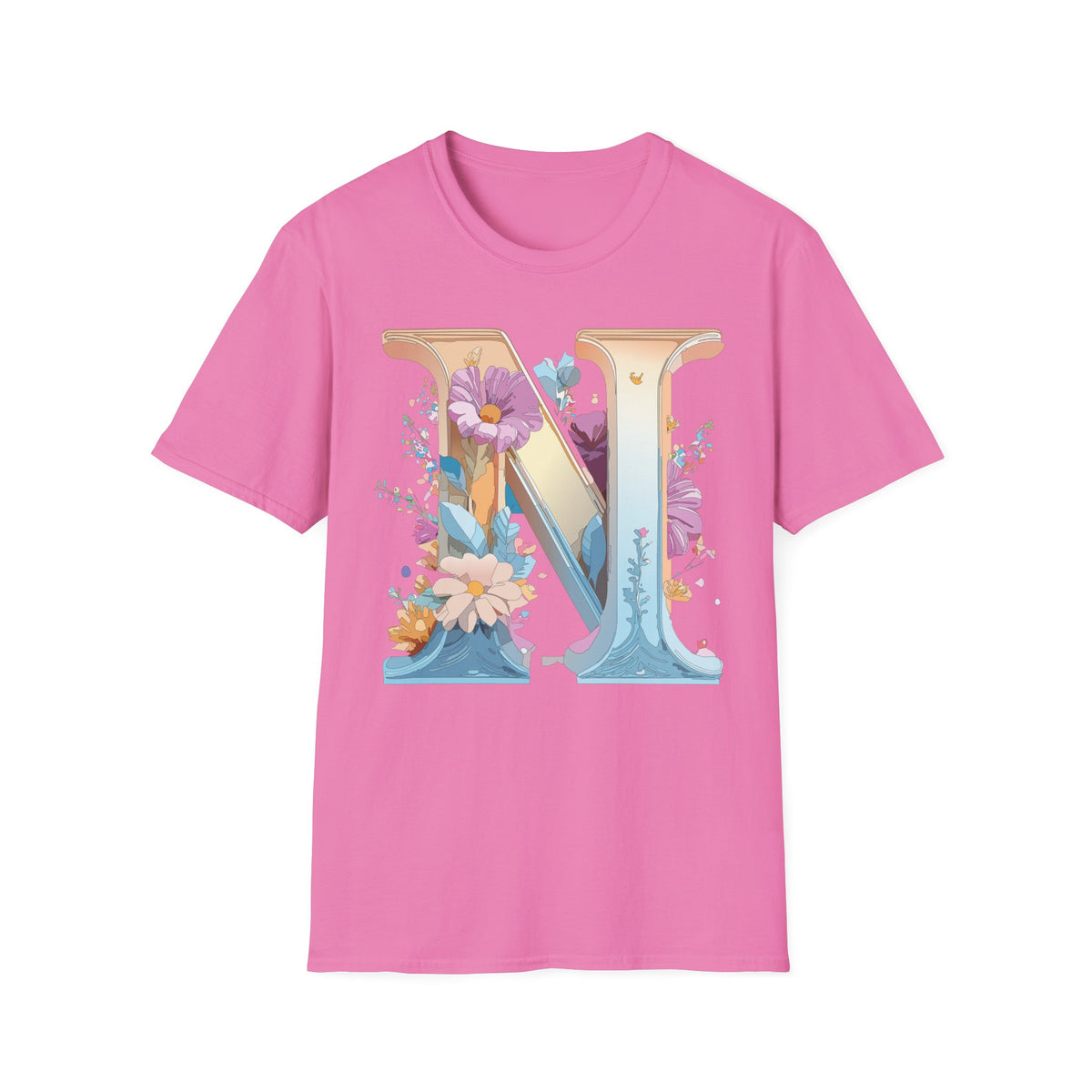 Floral Letter N T-Shirt | Monogram Initial Tee, Botanical Alphabet Shirt