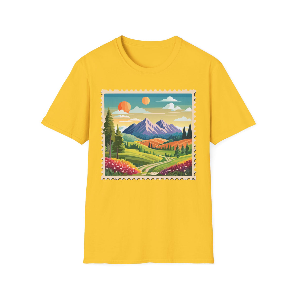 Vintage Mountain Landscape T-Shirt | Sunset Scenic Nature Print