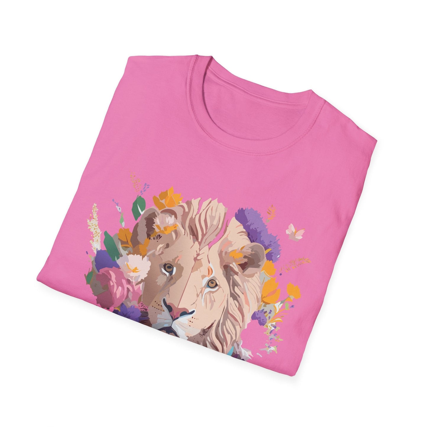 Unisex Lion Shirt Floral Lion Tee Softstyle 64000 Gildan Cotton Tee