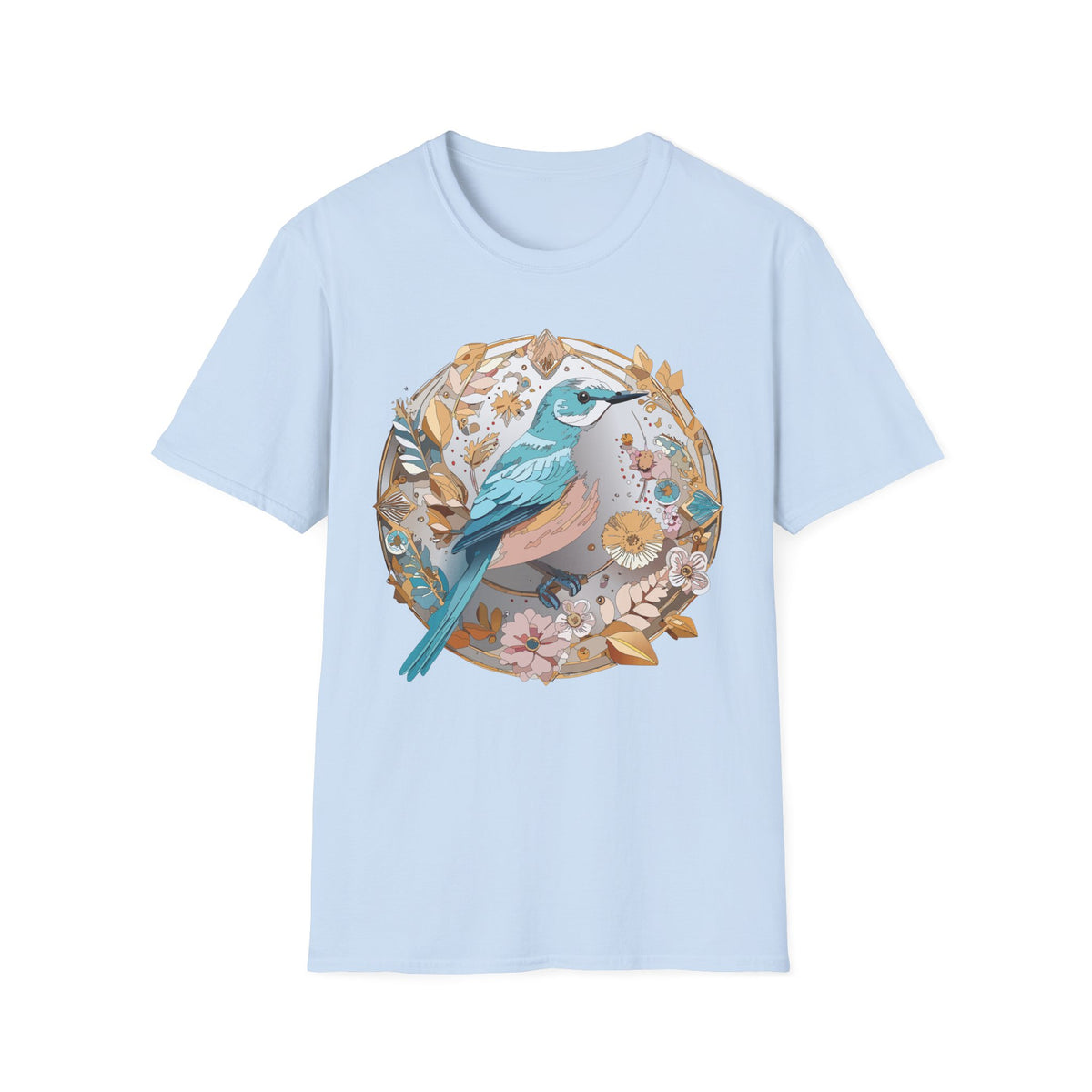 Blue Bird Floral Wreath T-Shirt | Botanical Bird Illustration
