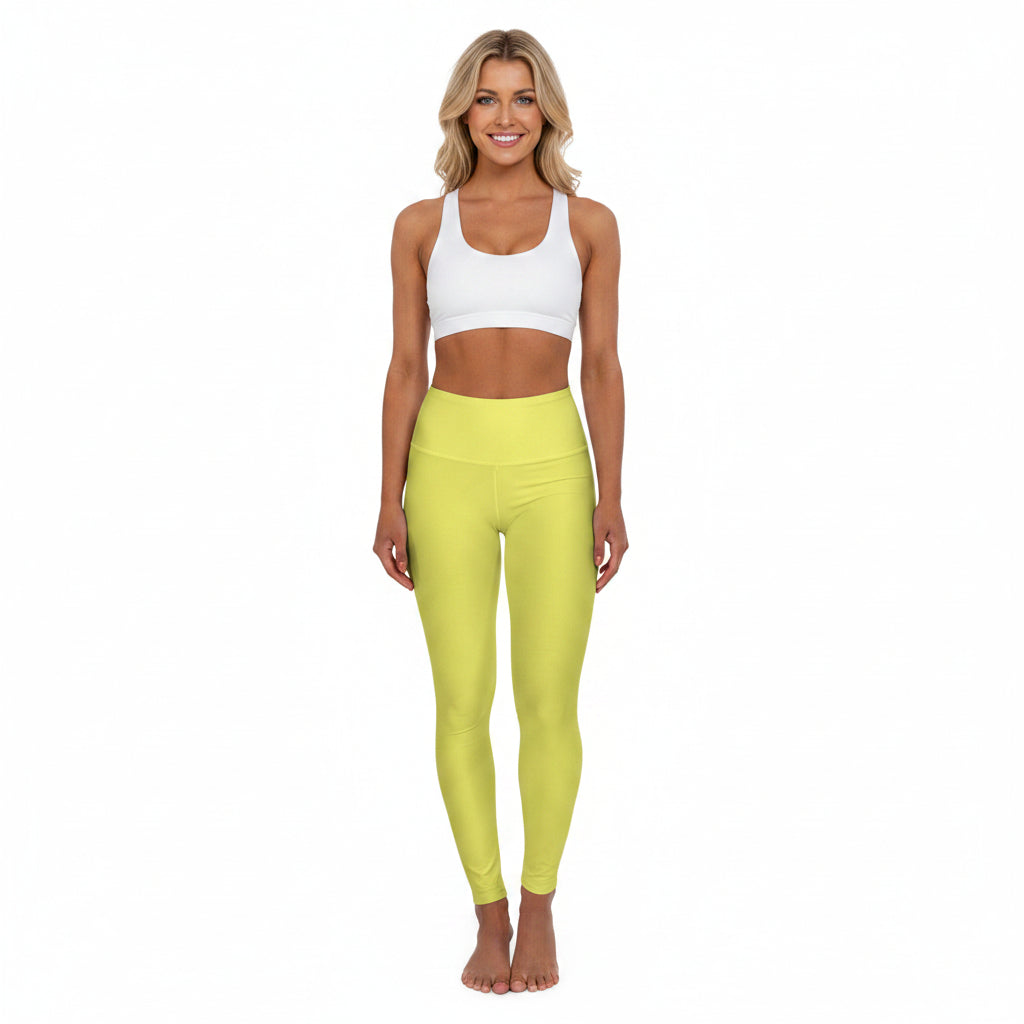 Lemon Color High-Waist Yoga Leggings Women's Seamless Poly-Span Stretchy Pants XS-2XL