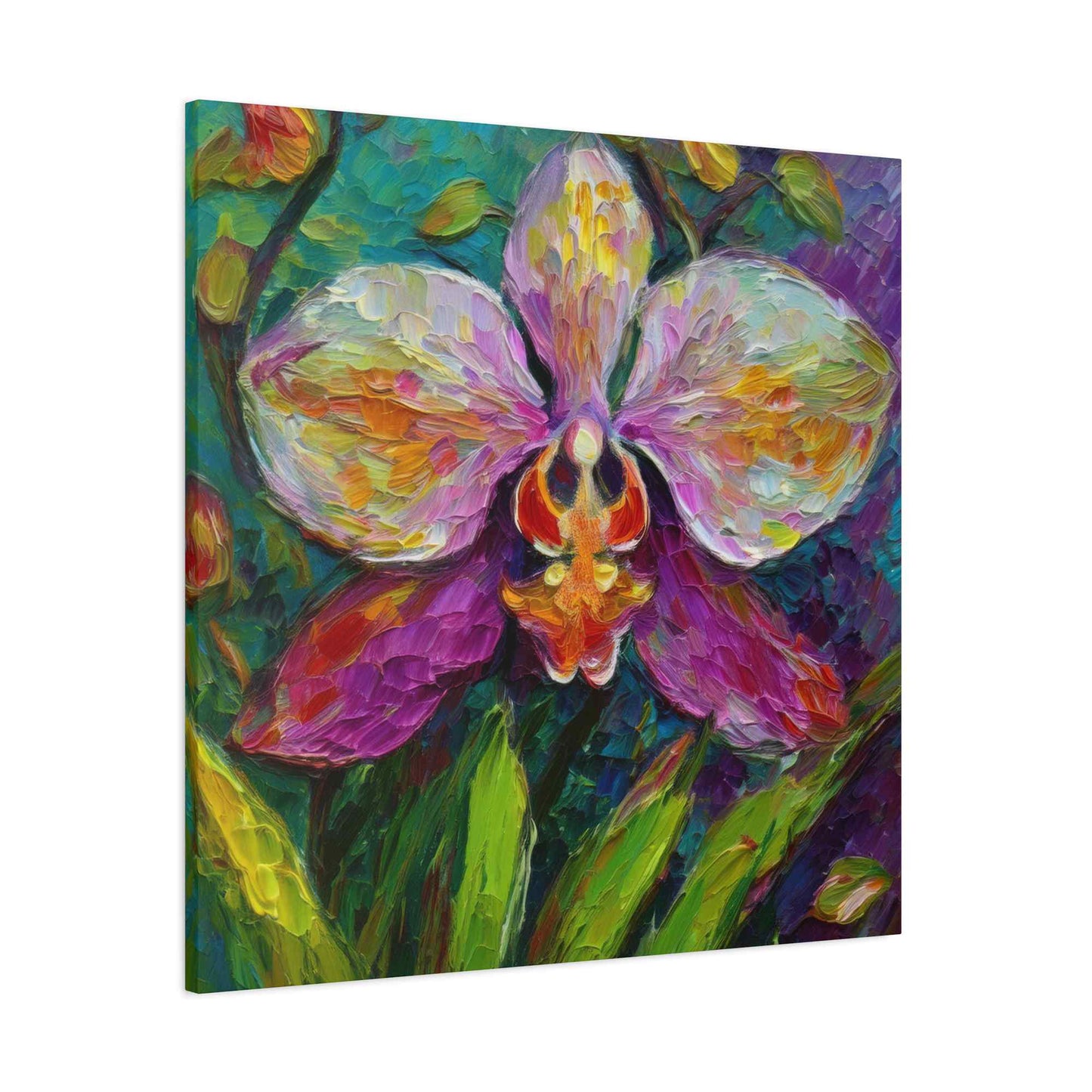 Purple Orchid Print Canvas, Floral Oil Paint Print 20x20, 24x24, 30x30, 32x32, 36x36 Art Design Pine-Wood Inner Frame MC-129