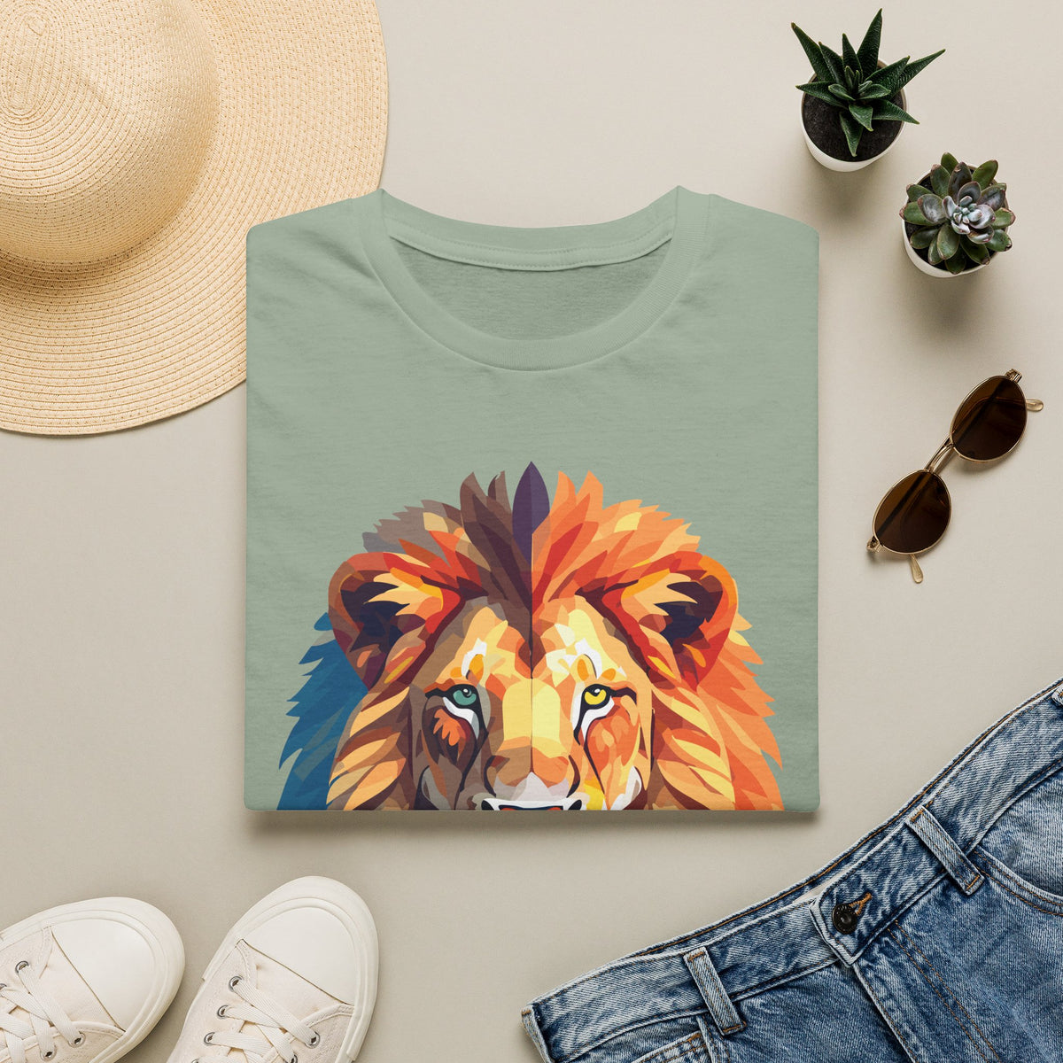 Colorful Lion Head T-Shirt | Vibrant Animal Portrait, Wildlife Tee