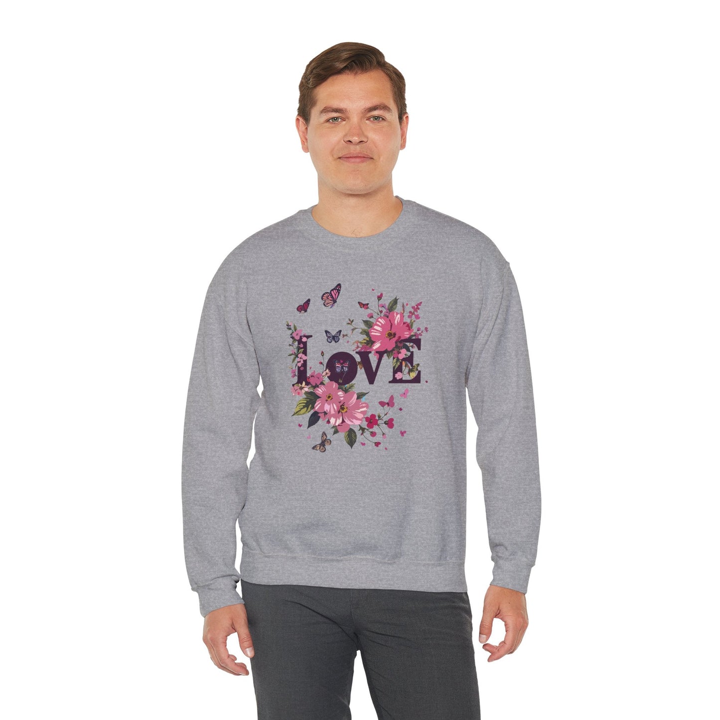 Unisex Floral Love Sweatshirt Fifty Fifty Cotton Poly Valentines Day Gift