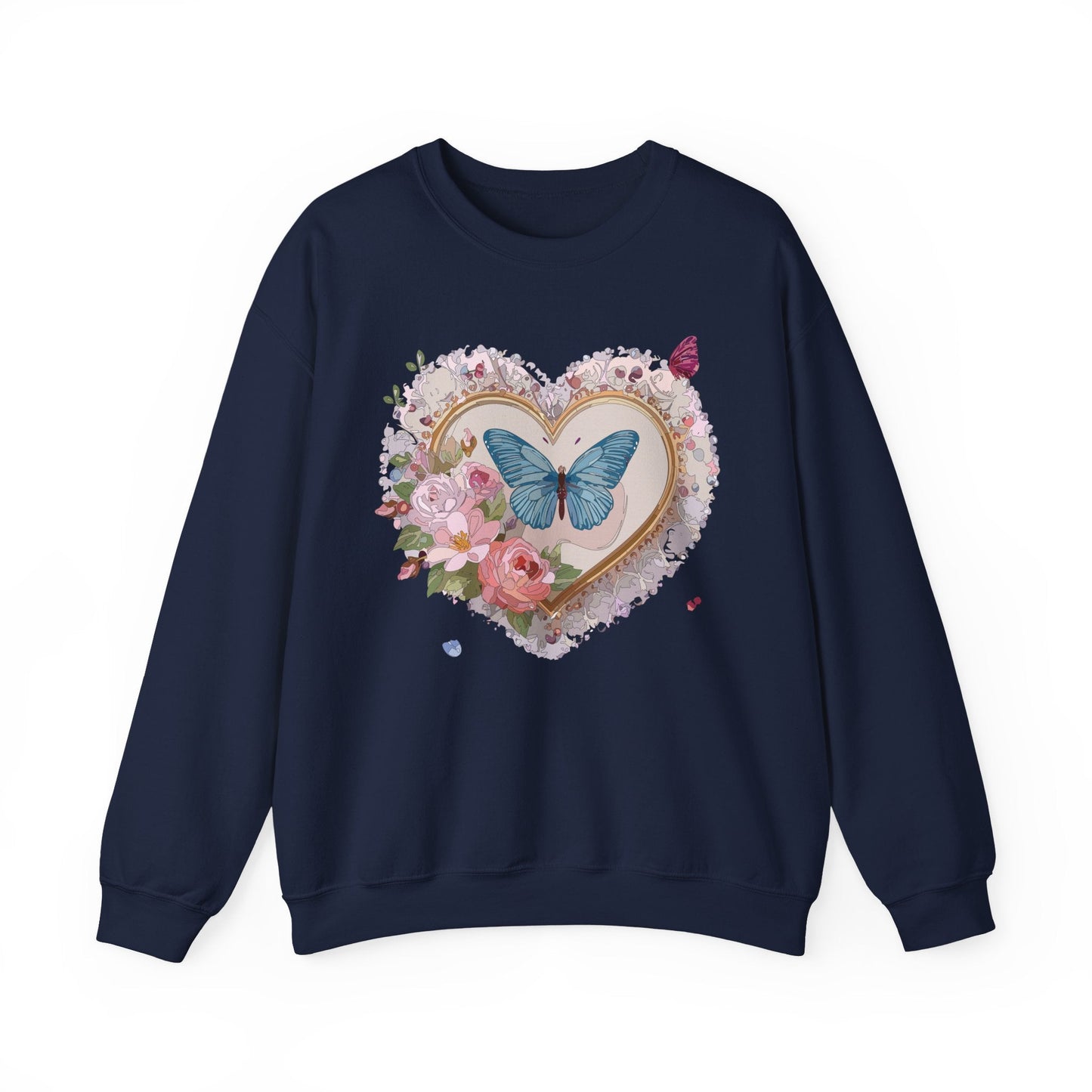 Floral Heart Unisex Crewneck Sweatshirt Valentines Floral Love Gildan 18000 Heavy Blend
