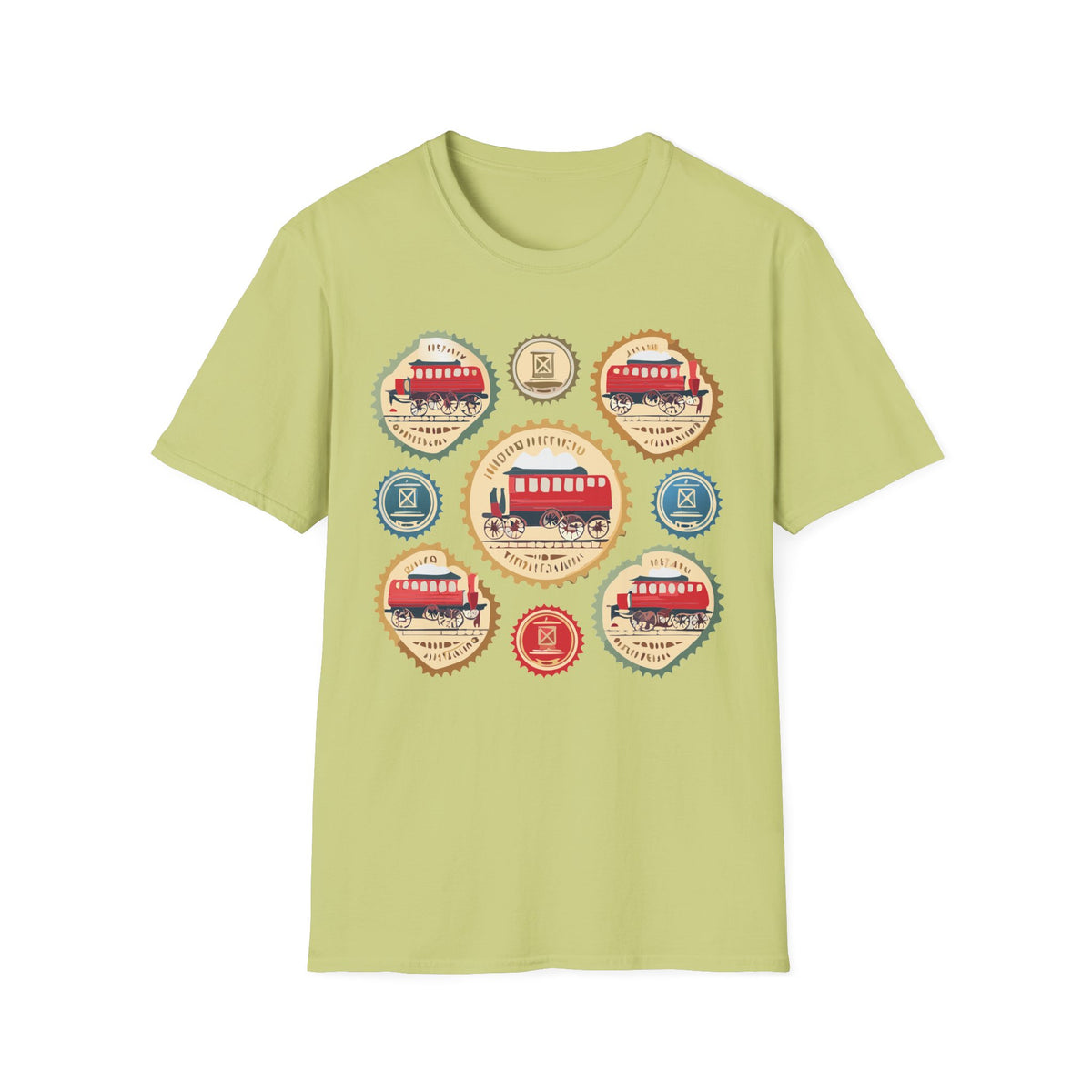 Vintage Trolley Badges T-Shirt | Retro Streetcar Emblems Graphic Tee Unisex 100 Cotton Gildan T-Shirt