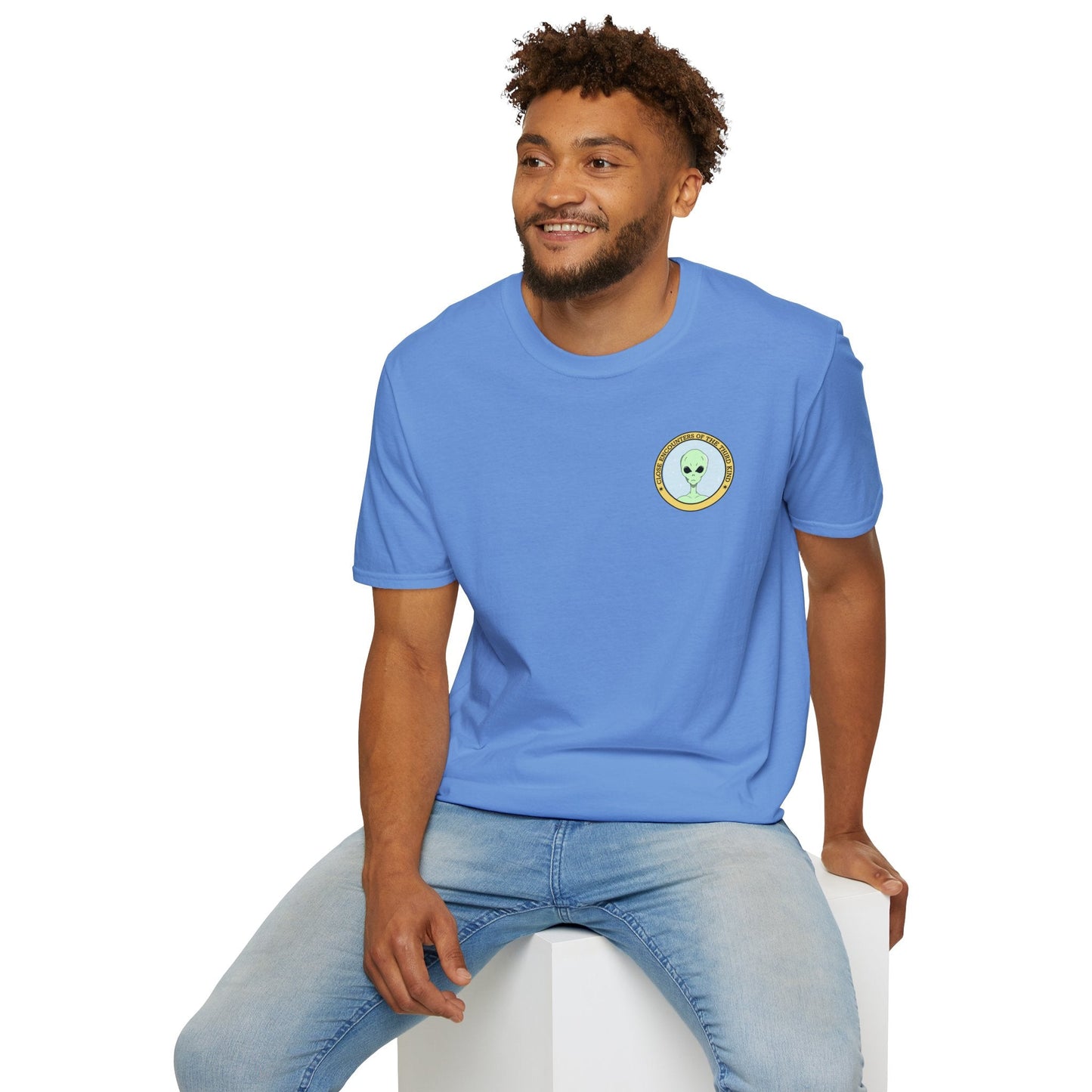 Alien Badge TShirt  Small Chest Logo I Believe Retro Space Tee