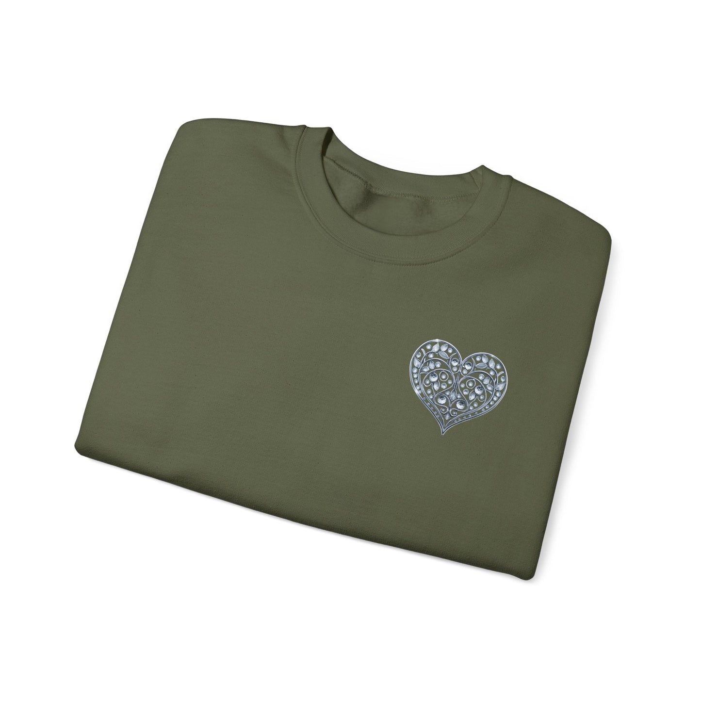 Crystal Heart Sweatshirt Unisex Fifty Fifty Cotton Poly Valentine Day Crewneck Gildan 18000