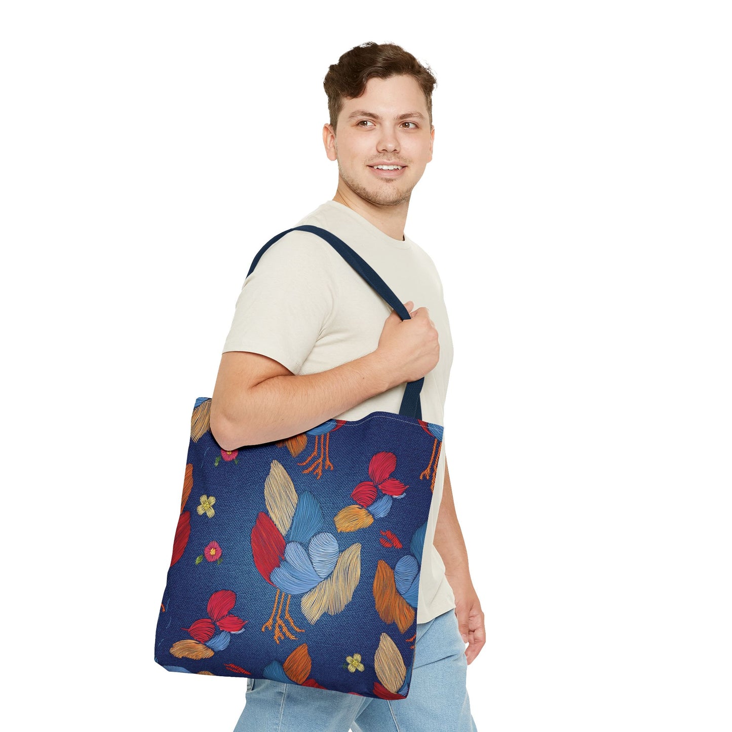 Denim Fabric Imitation Print Unisex Canvas Bag Poly Spun 3 Sizes Tote Bag 194-2