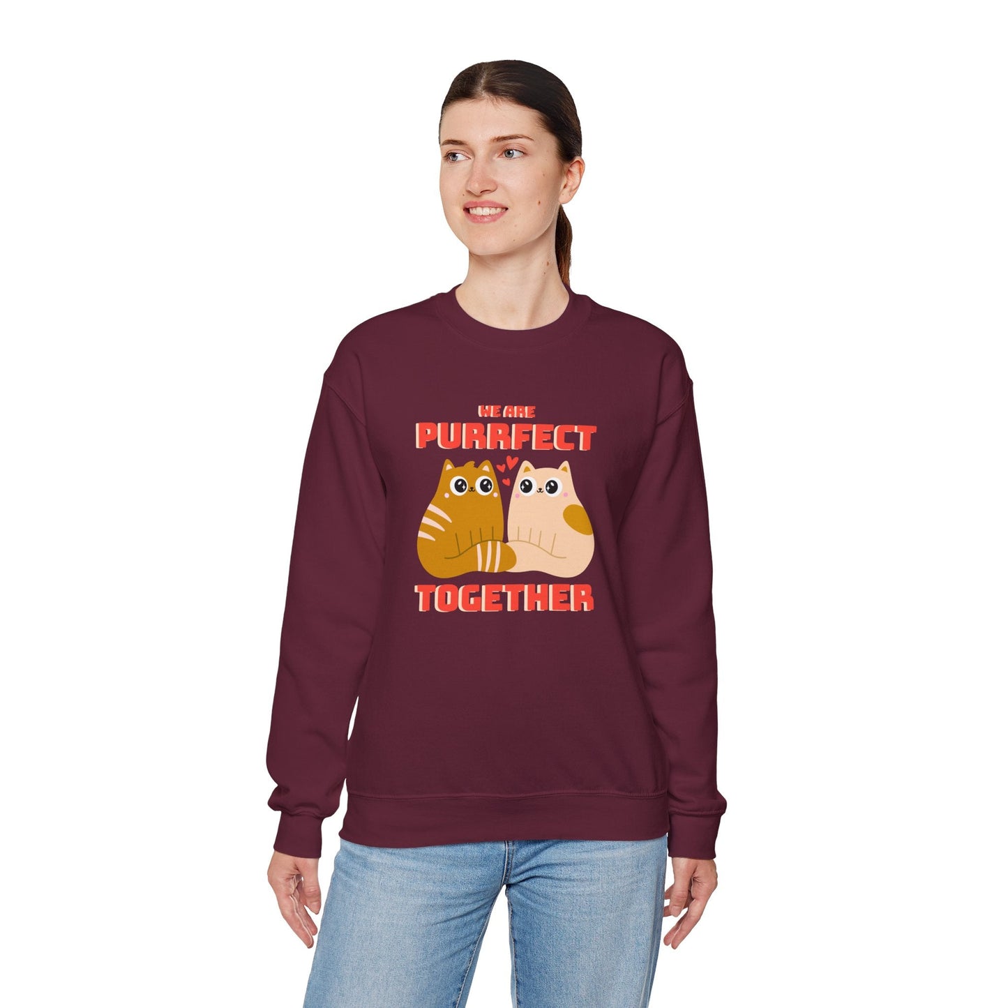 Cat Heart Sweatshirt Unisex 50/50 Cotton-Poly Blend Valentine Gift For Cat Lovers