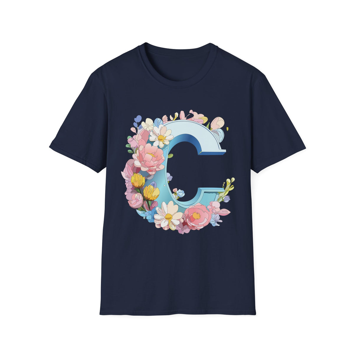 Floral Letter C T-Shirt | Blue Monogram Initial Tee
