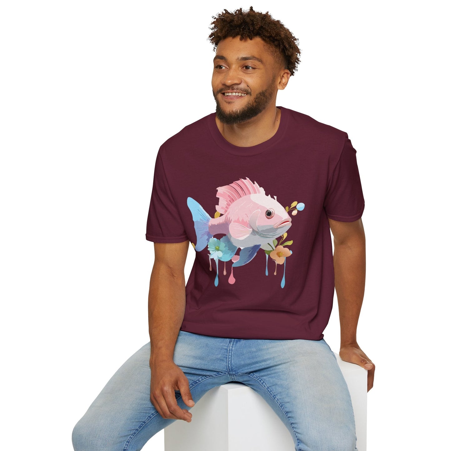 Fish Art Design Shirt Unisex Graphic Tee With Fish Illustration Gildan Softstyle 64000
