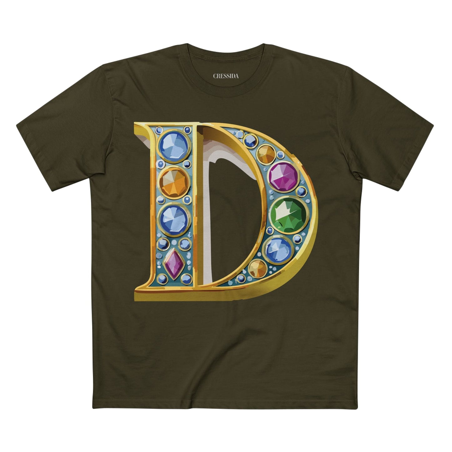 Letter D Graphic Design Tee Unisex 100 Cotton With Antique Gold Letters Artwork T-Shirt