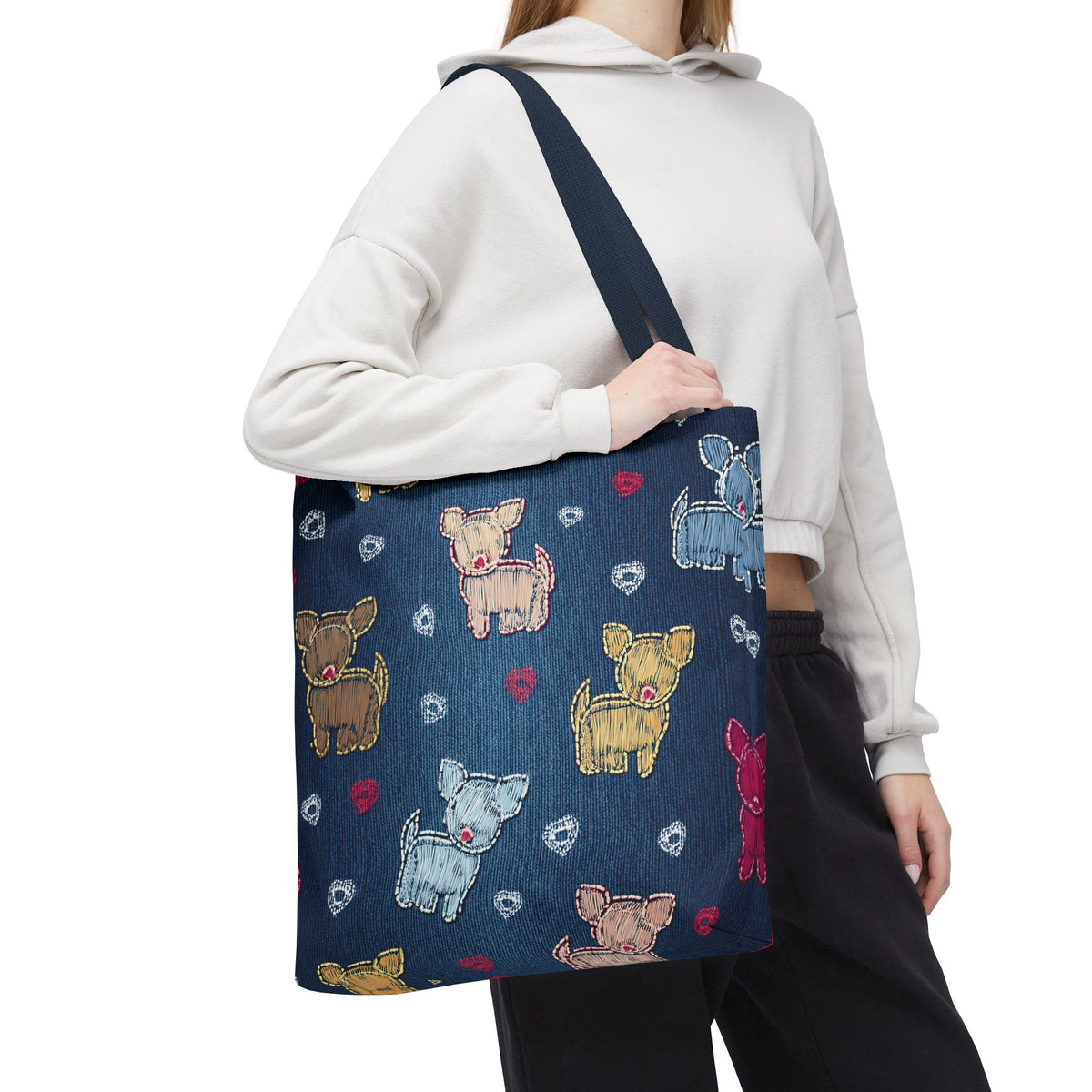Love Day Graphic Design Denim Fabric Imitation Print Unisex Canvas Bag POLY 3 Sizes Tote Bag 201-11