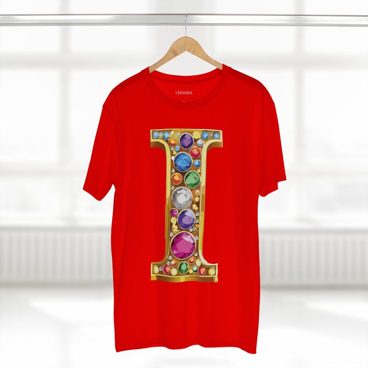 Letter I Graphic Design Tee Unisex 100 Cotton With Antique Gold Letters Artwork T-Shirt