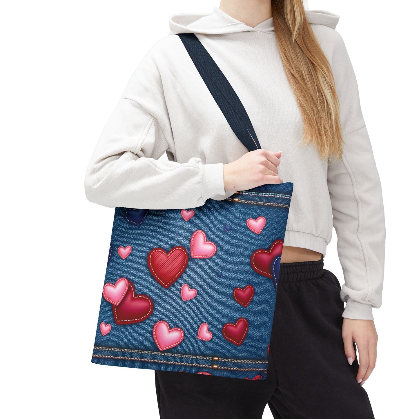 Love Day Graphic Design Denim Fabric Imitation Print Unisex Canvas Bag POLY 3 Sizes Tote Bag 201-29