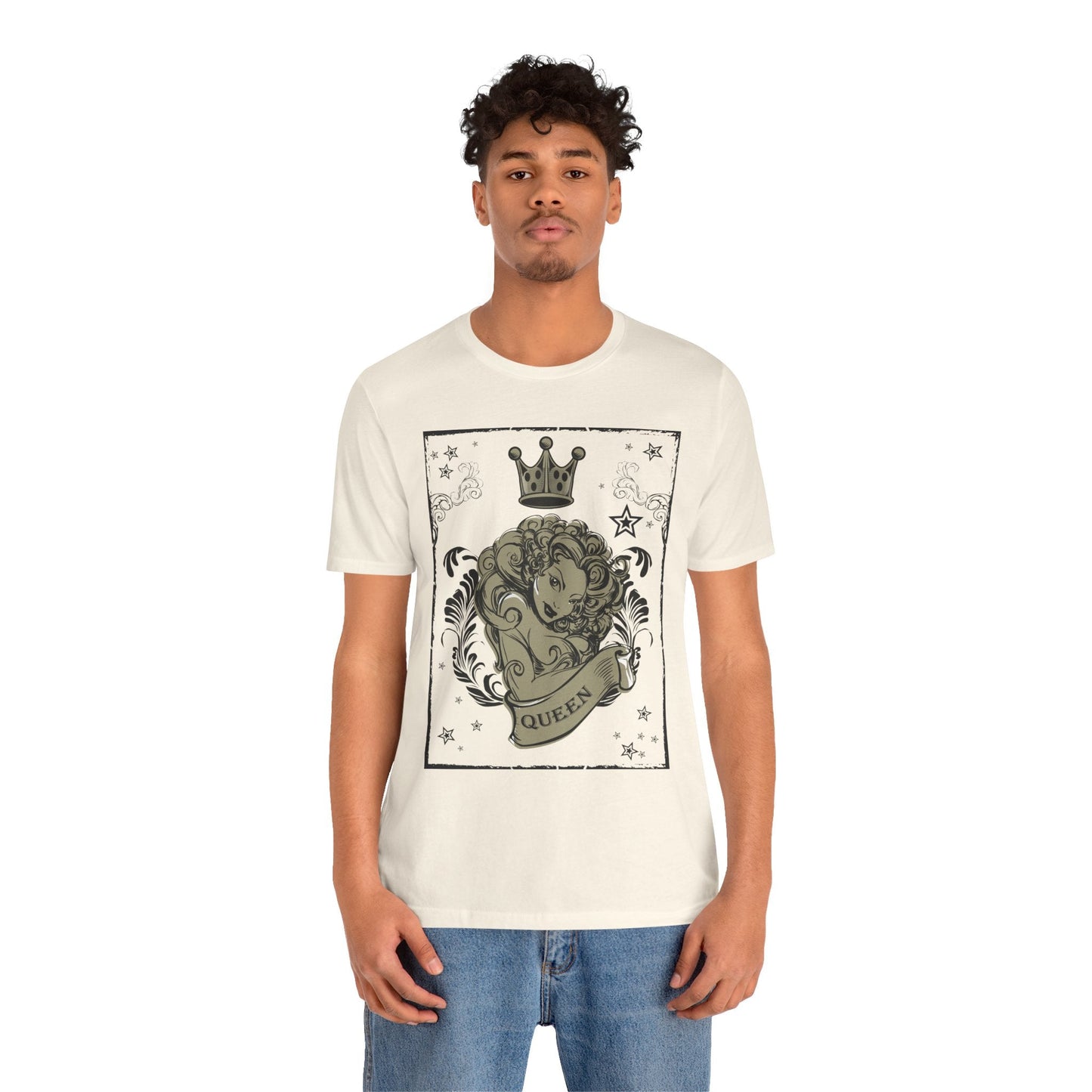 Crown Face Portrait Graphic Tee Vintage Floral Illustration Rock Band T-Shirt