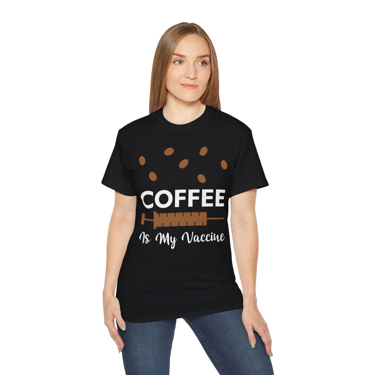 Coffee Is My Vaccine Tee | Coffee Beans & Syringe Graphic