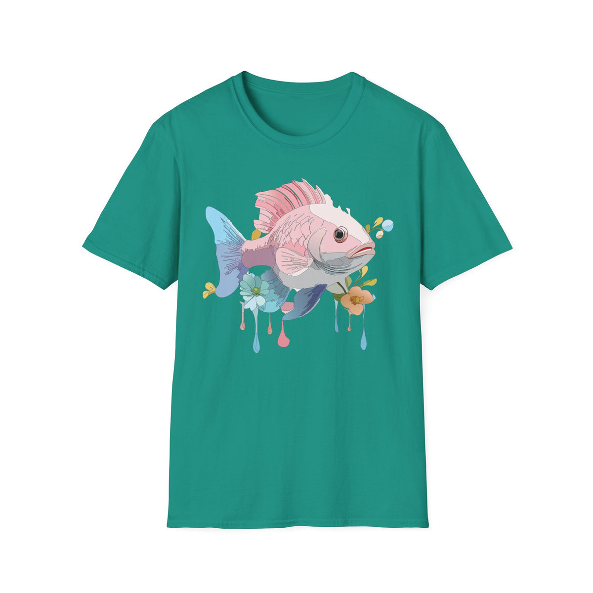 Pastel Fish Illustration T-Shirt | Pink Blue Tropical Fish Art