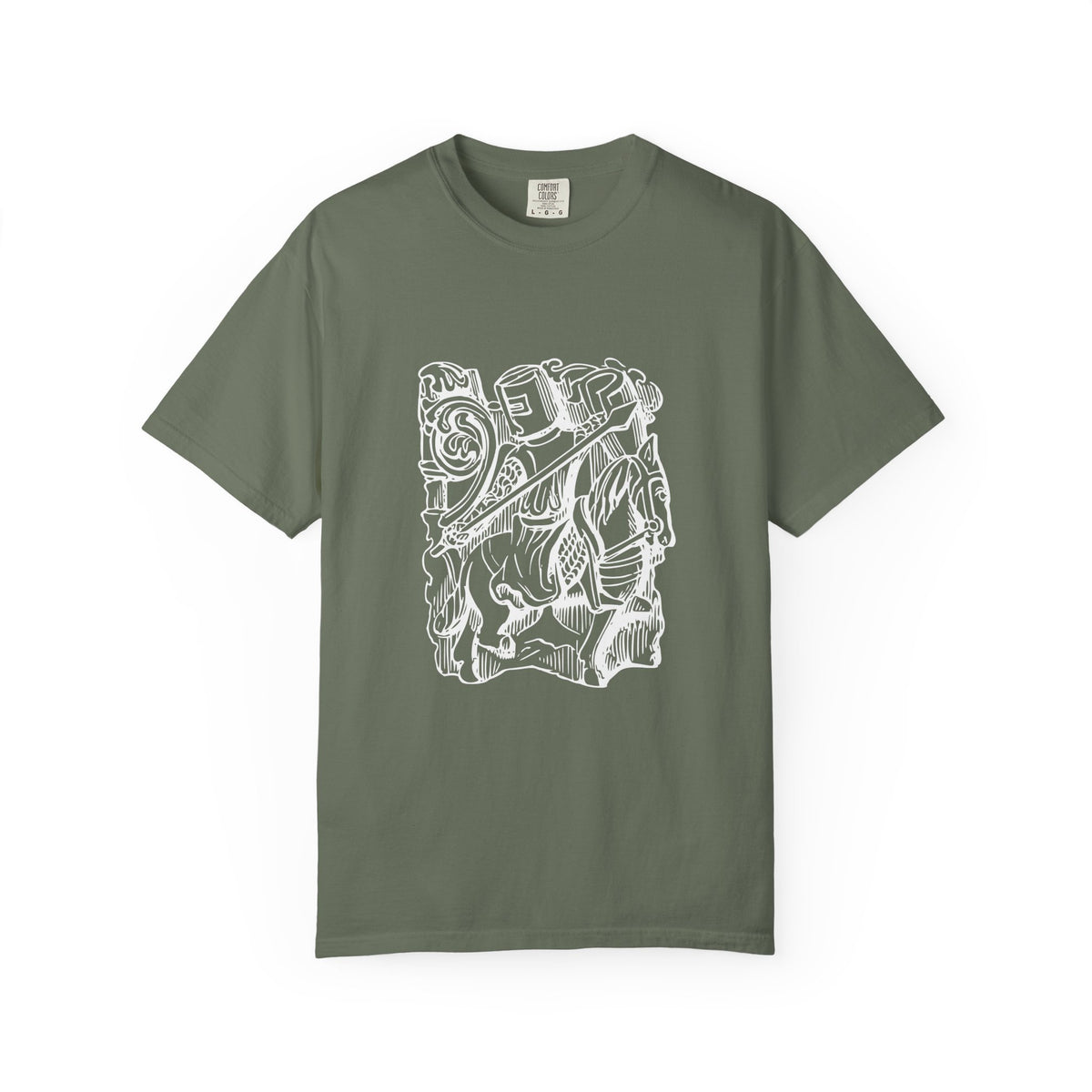 Unisex Cotton Garment Dyed T-Shirt with Knight Graphic Design