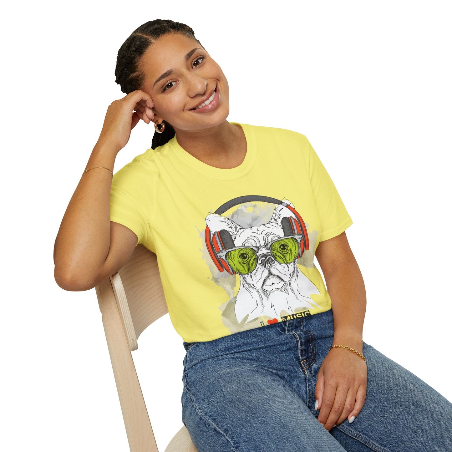 I Love Music Animals Shirt With Headphones Unisex Softstyle Tee 100 Percent Ring Spun Cotton