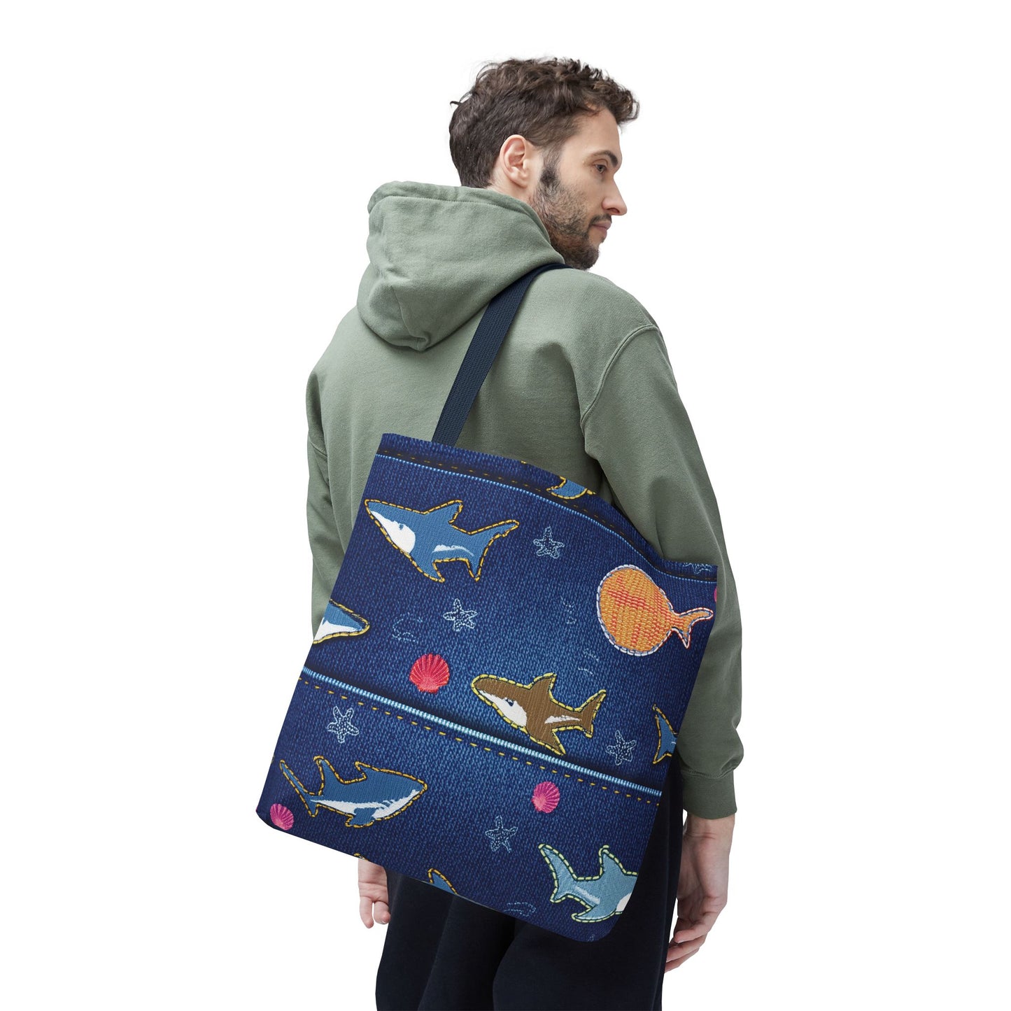 Denim Fabric Imitation Print Unisex Canvas Bag Poly Spun 3 Sizes Tote Bag 182-18