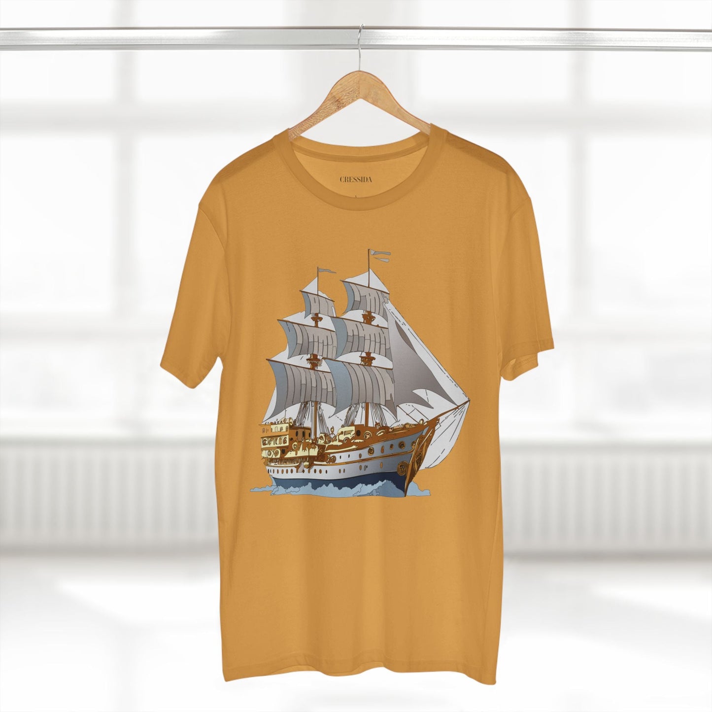 Ship Graphic Unisex 100 Cotton T-Shirt with Gold Frigate Art Design 12
