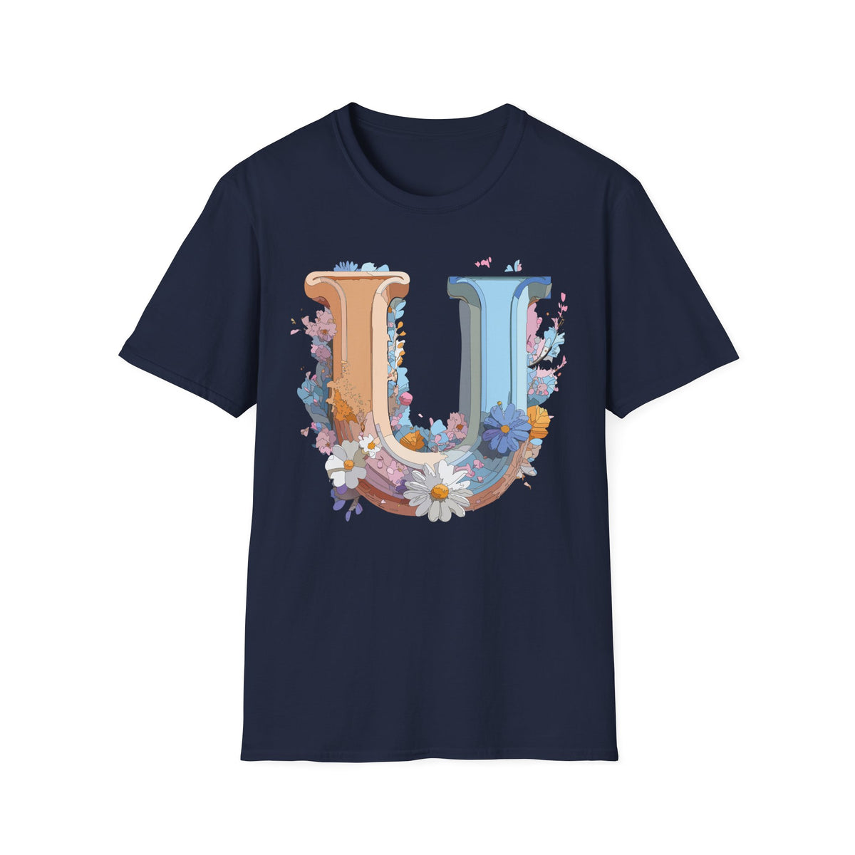 Floral Decorative Letter U T-Shirt | Initial Monogram Tee