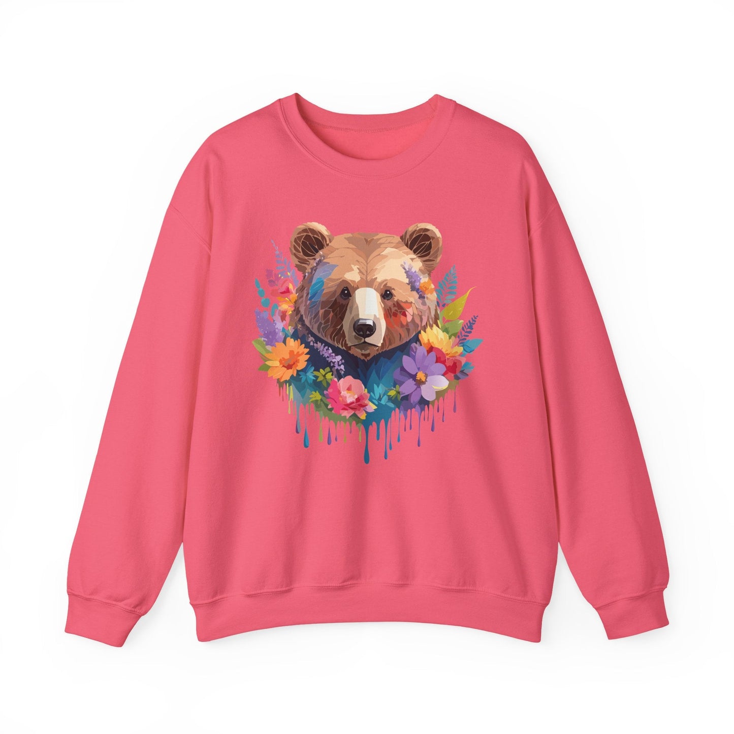 Unisex Floral Bear Sweatshirt Art Design Animals Gildan 18000 Crewneck