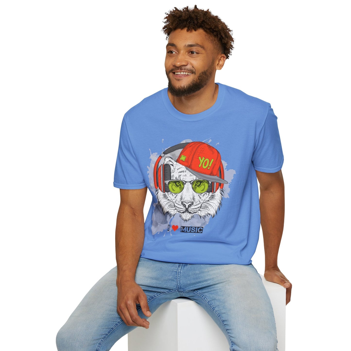 I Love Music Animals Shirt With Headphones Unisex Tee Gildan Softstyle 64000 Premium Comfort